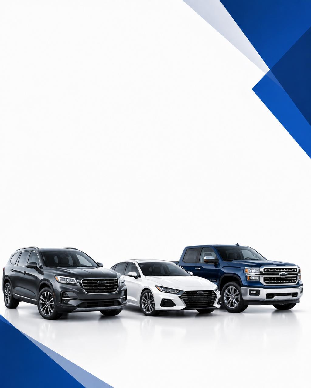 Clean SUV sedan and truck shown on a white background
